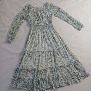 Kate and Lily Tiered Long Sleeve Sheer Overlay Dress With Smocked Waist